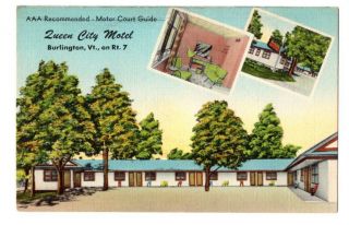 Queen City Motel,  Route 7,  Burlington,  Vt Linen Postcard