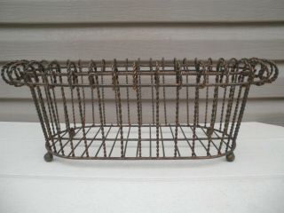 Vintage Large Twisted Metal Wire Whatnot Basket - 4 Ball Feet - 12 " X 20 " X 7 "