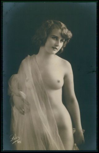 French Nude Woman Veil Unveiled C1910 - 1920s Photo Postcard
