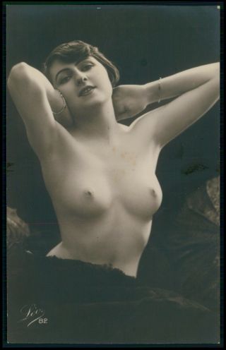 French Nude Woman Breasts Arms Up C1910 - 1920s Leo Photo Postcard