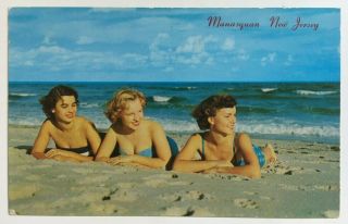 Nj Postcard Manasquan Monmouth 3 Women Beach Vintage Chrome Ca 1950s