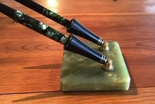 One Of A Kind Parker Pen And Pencil Desk Set From 1930’s Green Marbled,  No Flaws