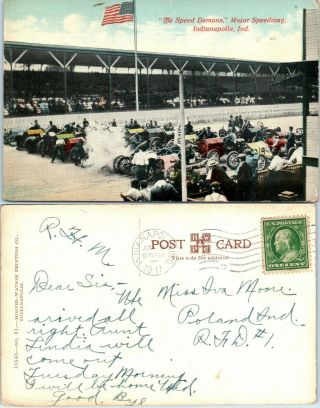 1911 Vintage Postcard Indianapolis Motor Speedway Indy 500 Mile Race 1st Year