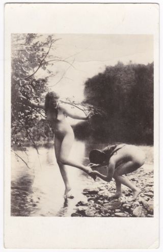 Postcard Rppc Nude Women Water Risque