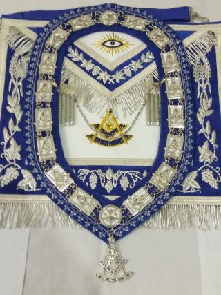Masonic Past Master Apron & Collar And Jewel Matching Blue Velvet