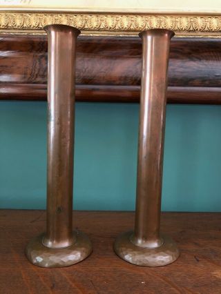 Vintage Pair Flemish Copper Bud Vases/candlesticks B M Co.  Hammered Bases