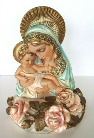 1958 Madonna & Child Chalkware Console Lamp Detroit Michigan Co.  Mary Baby Jesus