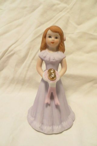 Vintage 1982 Enesco Growing Up Birthday Girls Brunette Porcelain Figurine,  Age 8