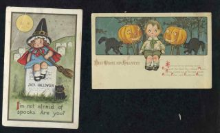 (2) Vintage Halloween Post Cards/best Wishes For Halloween/ Jack Halloween