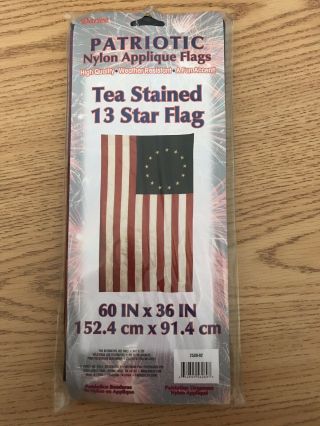 Primitive American Nylon Betsy Ross 13 Star Flag Wsleeve Tea Stained 36 " X 60 "