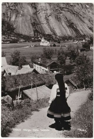 Norway Vintage Postcard Valle Setesdal & Women In Bunad Folk Costume By Mittet