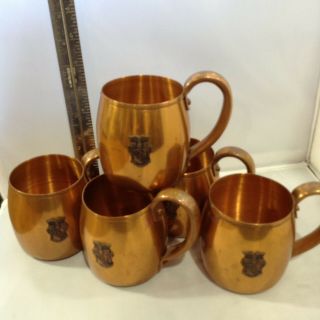 Vintage Set Of 5 Solid Copper Cup Mug West Blend Aluminum Co