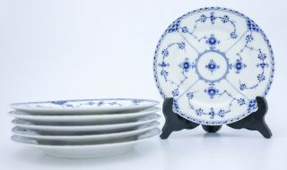 6 Unusual Plates 652 - Blue Fluted - Royal Copenhagen Half Lace - 1:st Quality
