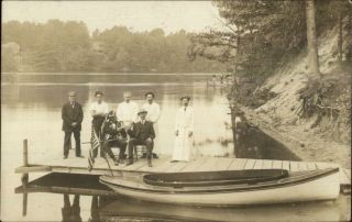 Lake Boon? Hudson Ma Cancel Boat Dock & People 1909 Real Photo Postcard