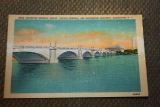 Vintage Postcard Arlington Memorial Bridge Lincoln Memorial,  Washington D.  C.
