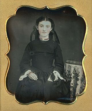 Pretty Teenage Girl Holding Book Tinted Jewelry 1/6 Plate Daguerreotype E528