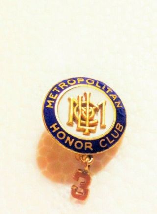 Metropolitan Life 14k Yellow Gold & Dark Blue Enamel 3 Year Service Award Pin