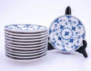 12 Small Plates 1088 - Blue Fluted Royal Copenhagen - Full Lace - 1:st Quality