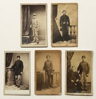 Cdv.  Group Of Five Civil War Soldiers,  All Standing.  Mid - 1860 