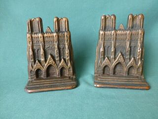 Antique Cast Iron Bronze Finish Gothic Style Building Book Ends