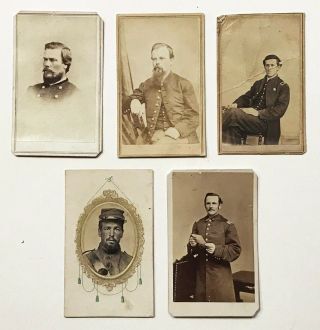 Cdv.  Five Union Civil War Soldiers.  All With Tax Stamps.  Mid 1860 