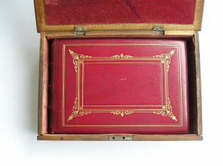Antique Leather Bound Photo Album With Wooden Box.  100 Photos