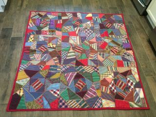 Vintage Hand Made Crazy Quilt With Feather Stitching -