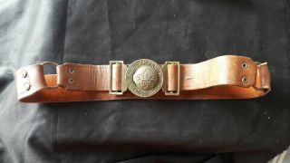 Antique Leather Belt Boy Scout Metal Buckle