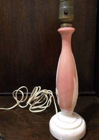 VINTAGE ALADDIN ALACITE MID CENTURY PINK / WHITE TABLE LAMP LILY FLOWER 5