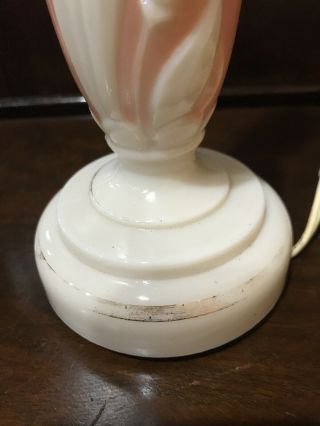 VINTAGE ALADDIN ALACITE MID CENTURY PINK / WHITE TABLE LAMP LILY FLOWER 6