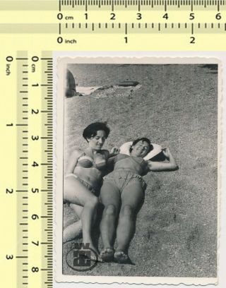 003 Two Bikini Women,  Ladies Abstract Scene On Beach Old Photo Snapshot