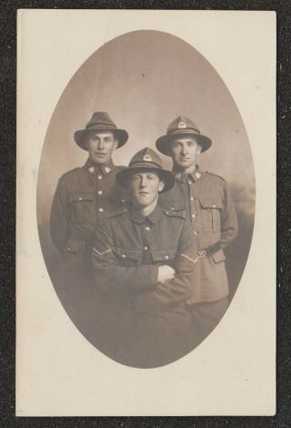 Ww1 Zealand Regiment Three Soldiers Real Photo Postcard Wellington Willis St