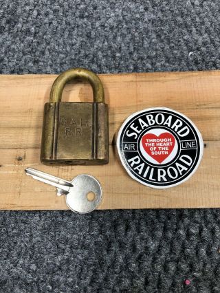 Rare Vintage Seaboard Airline Railroad Sal Solid Brass Lock With Key