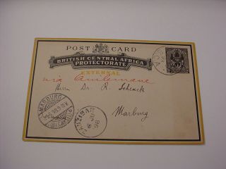 British Central Africa 1898 Postal Card Zanzibar To Marburg Cassel Germany Post
