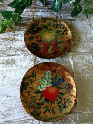 Oriental Accent Plates 2 Hand Painted Lustrous Fruit 10 