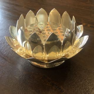 Vintage Reed & Barton Silverplate Lotus Flower Bowl 3 Pc Set With Frog 3002