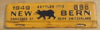 1949 Bern North Carolina Embossed Metal License Topper