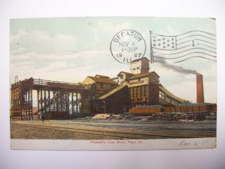 Penwell Coal Mine Pana Illinois.  Railroad Tracks For Loading Coal Postcard Color