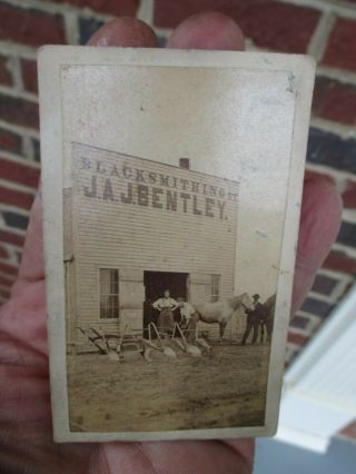 Antique Rare Civil War Outdoor Cdv Jersey Blacksmith Barn/shop W/hand Plows
