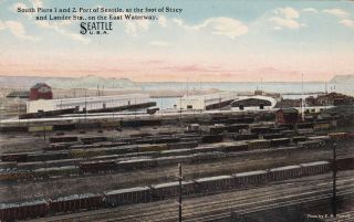 Railroad Yard At Pier 1 & 2 Port Of Seattle Washington Postcard 1910 