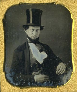 Confident 1850s Gentleman In Stovepipe Hat,  Lincoln Beard