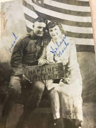 Rppc Postcard Ww1 Couple Posed In Front Of Usa Flag Identified Helen Neels