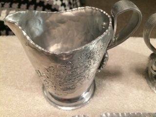 Vintage Hammered Aluminum Sugar and Creamer w/Snack Tray and Bowl 2