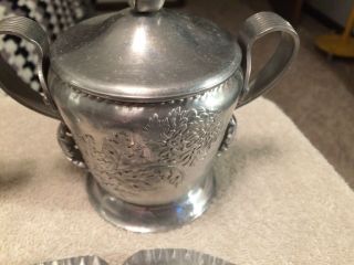 Vintage Hammered Aluminum Sugar and Creamer w/Snack Tray and Bowl 3