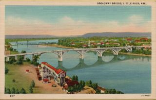 Vtg Aerial View Of Broadway Bridge In Little Rock Arkansas Ar Postcard