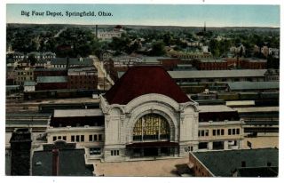 Oh Ohio Springfield Big Four Depot Railroad Train Scene Clark County Postcard