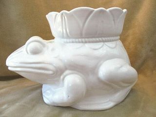 Large Vtg Frog Toad Planter Flower Pot White Ceramic Pottery Crown Quality Italy