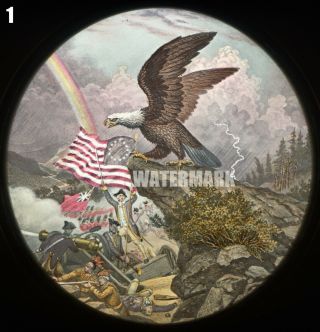 4 Magic Lantern Slides: Eagle On Battlefield,  42 - Star Us Flag; Flying Washington