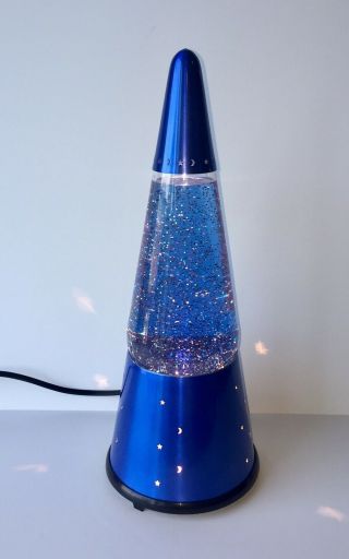 Vtg Blue Lava Lite Glitter Motion Lamp Moon And Stars Base Wizard Cap 15.  5”