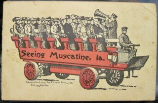 Foldout Card Postcard Muscatine Iowa Charabanc Motor Car Novelty 22 Views 1908